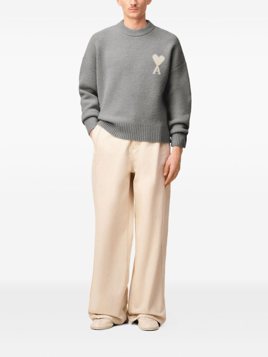 Ami Paris Ami De Coeur Wool Sweater - Grey