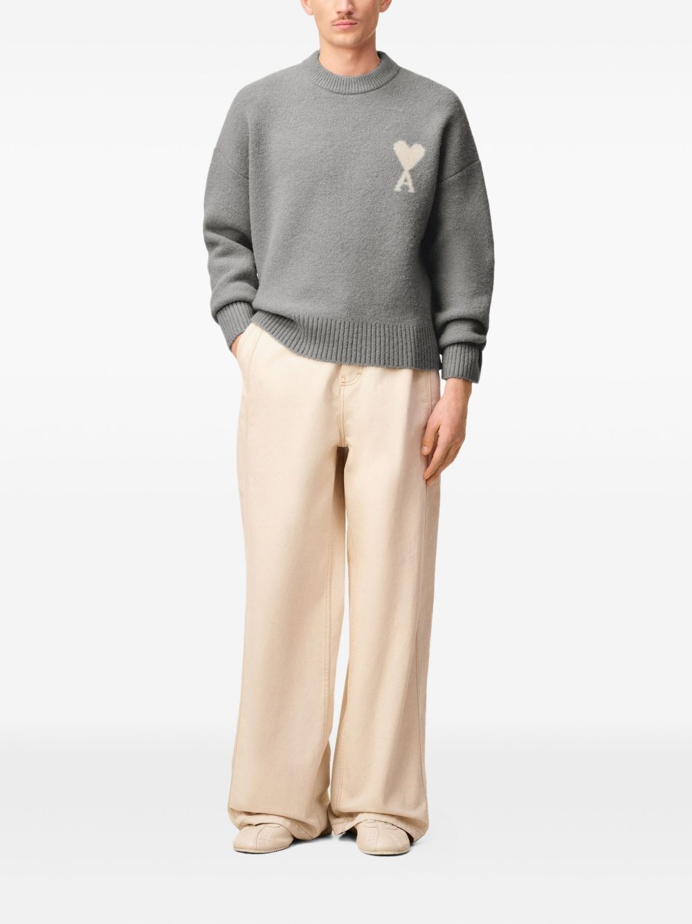 Ami Paris Ami De Coeur Wool Sweater - Grey