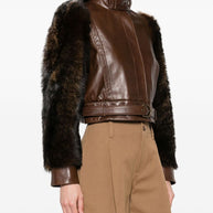 Chloé Chloè Faux Fur And Leather Jacket Brown