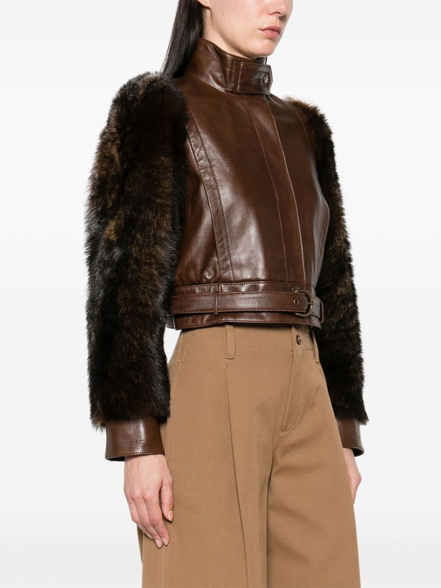 Chloé Chloè Faux Fur And Leather Jacket Brown