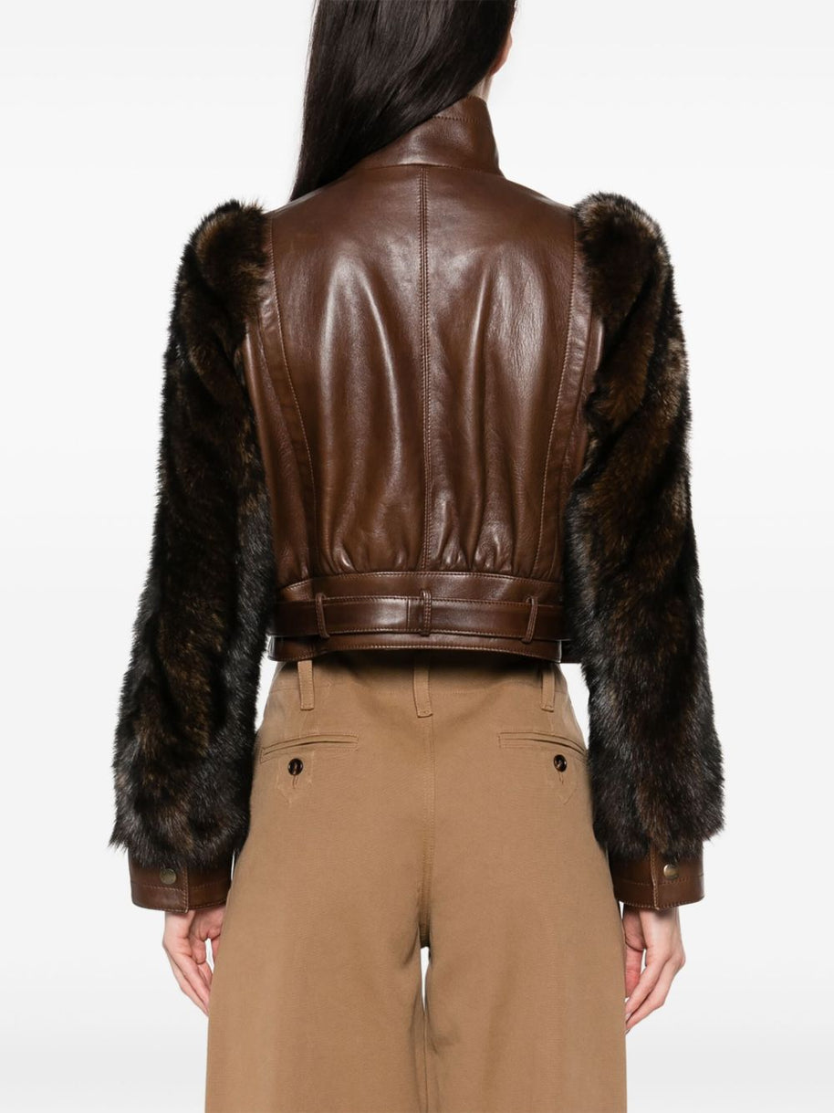 Chloé Chloè Faux Fur And Leather Jacket Brown