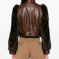 Chloé Chloè Faux Fur And Leather Jacket Brown