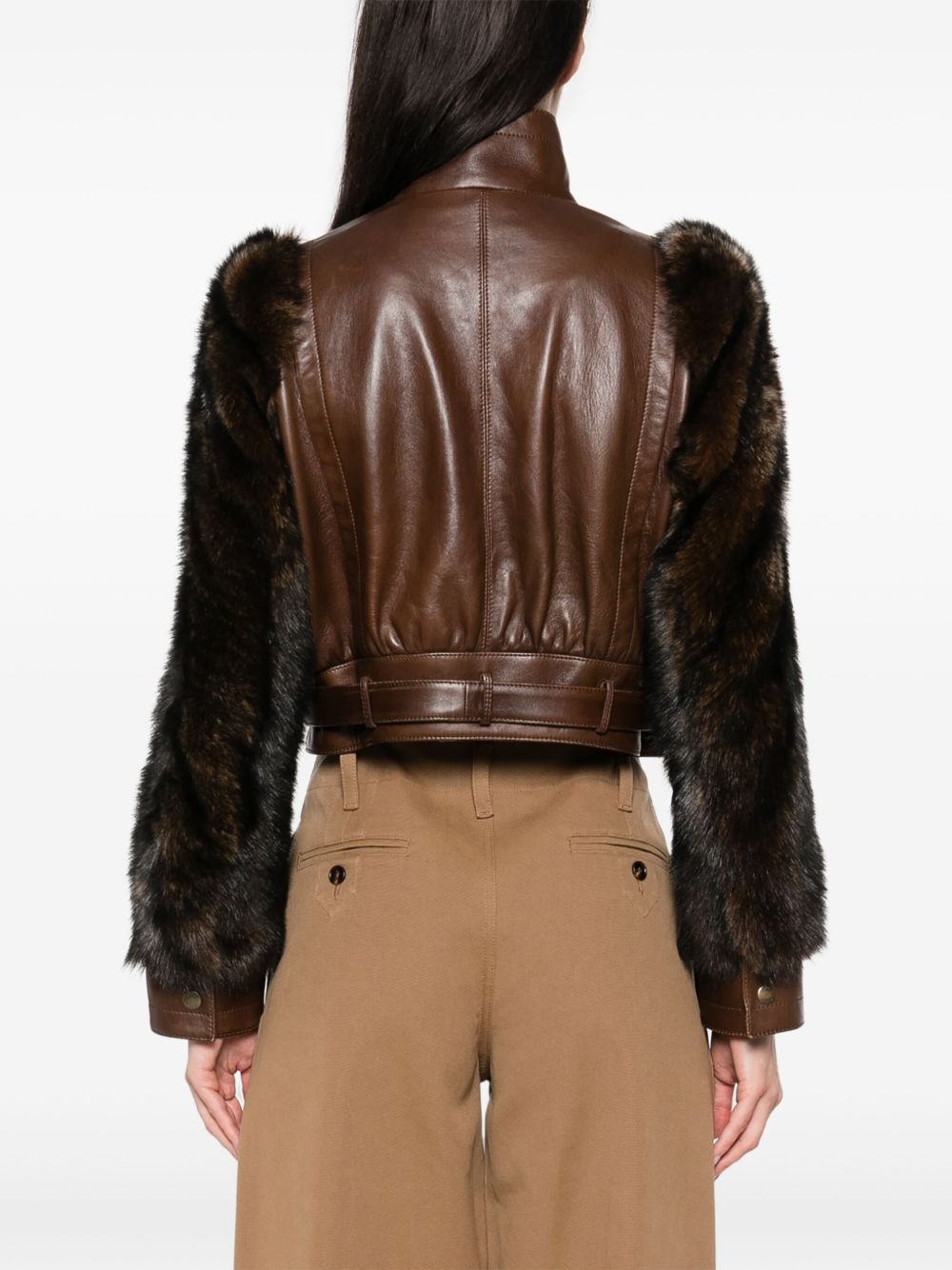 Chloé Chloè Faux Fur And Leather Jacket Brown