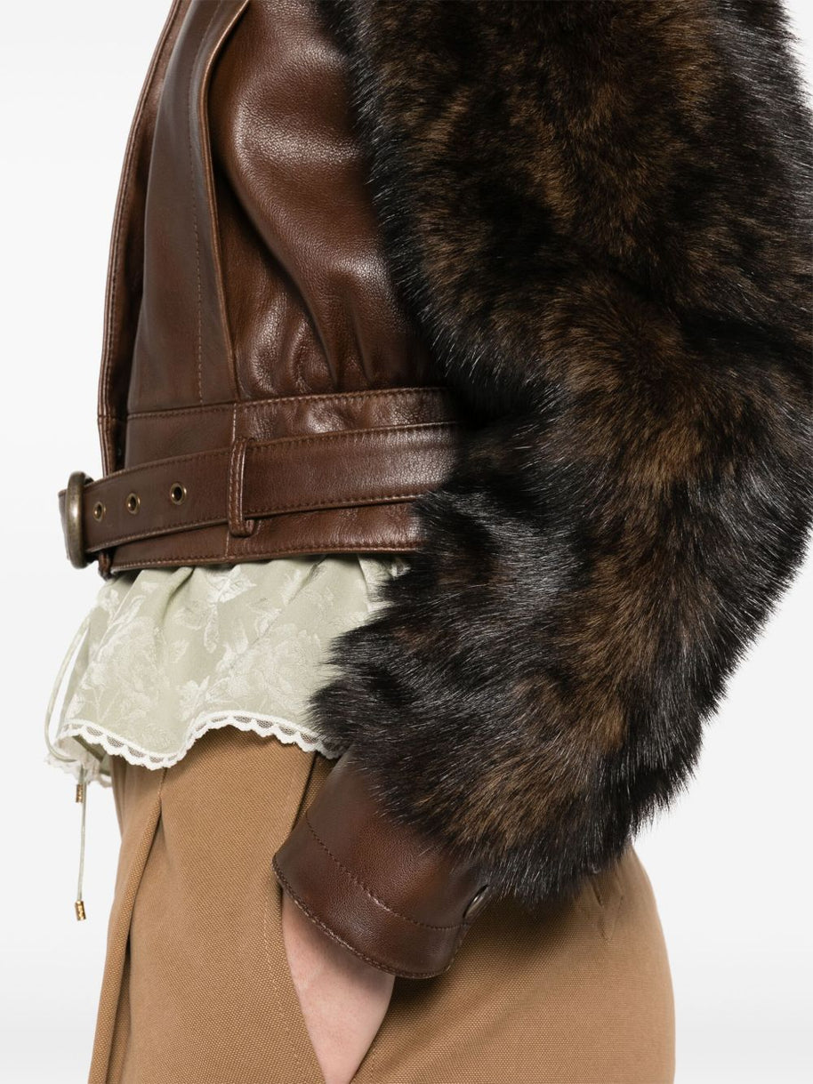 Chloé Chloè Faux Fur And Leather Jacket Brown