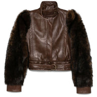Chloé Chloè Faux Fur And Leather Jacket Brown