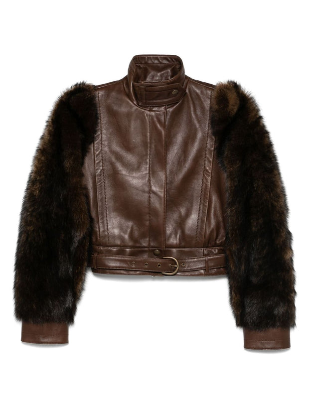 Chloé Chloè Faux Fur And Leather Jacket Brown