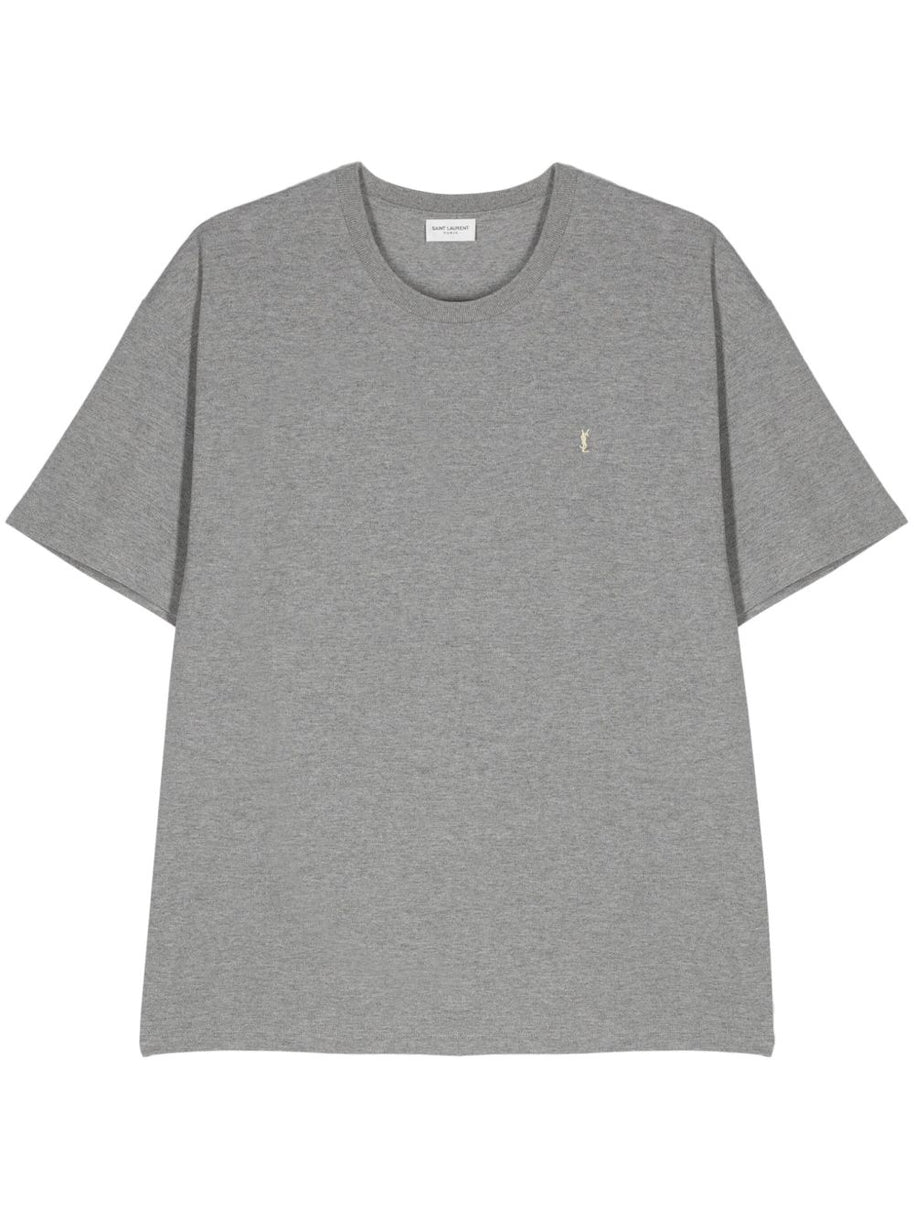 Saint Laurent Logo Cotton Blend T-shirt - Grey