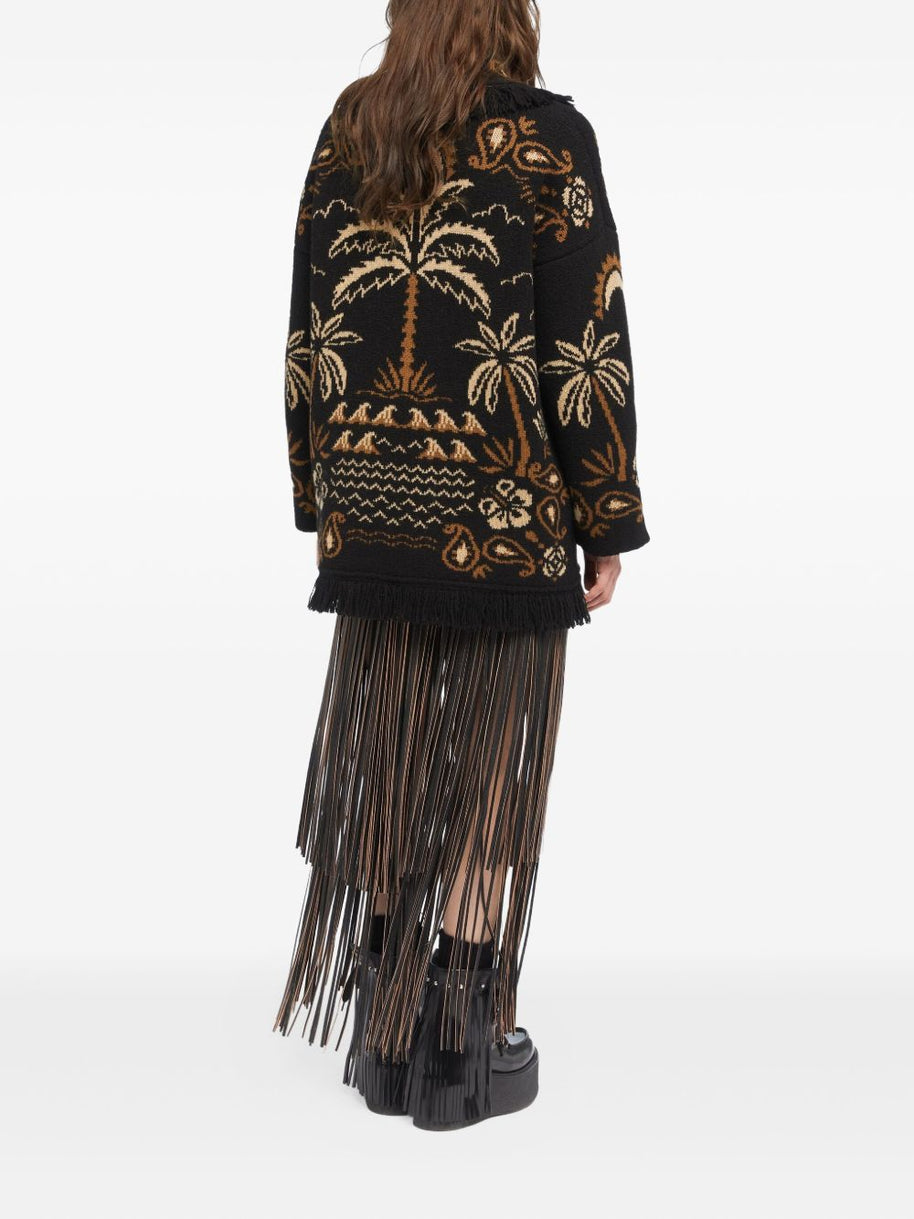 Alanui Glimpse Of Eden Wool And Cashmere Cardigan - Black