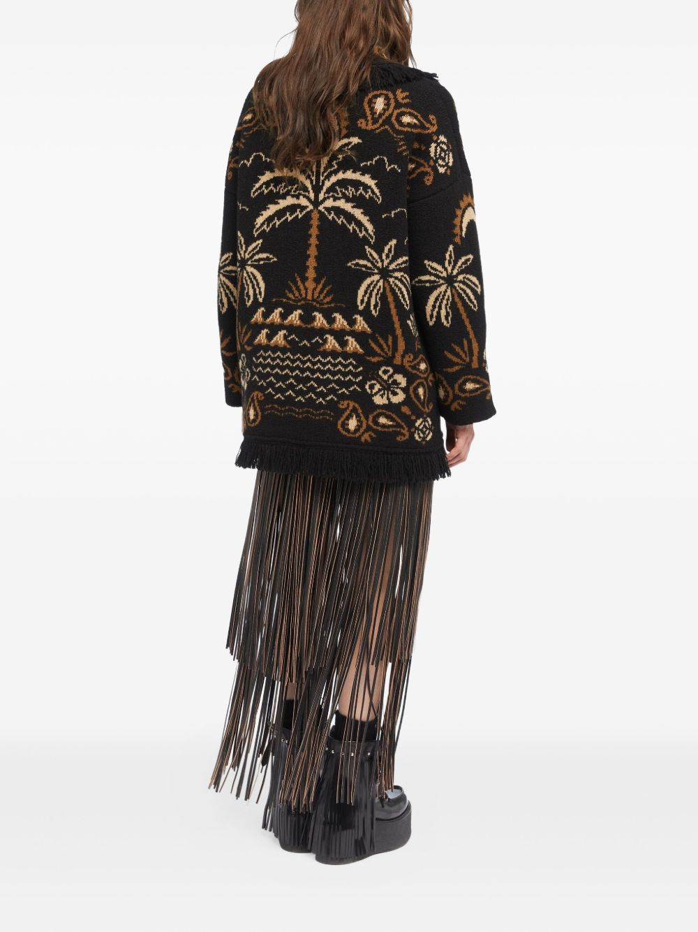 Alanui Glimpse Of Eden Wool And Cashmere Cardigan - Black