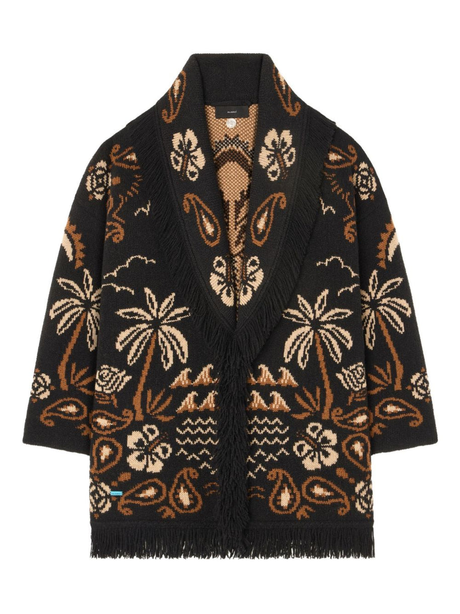 Alanui Glimpse Of Eden Wool And Cashmere Cardigan - Black