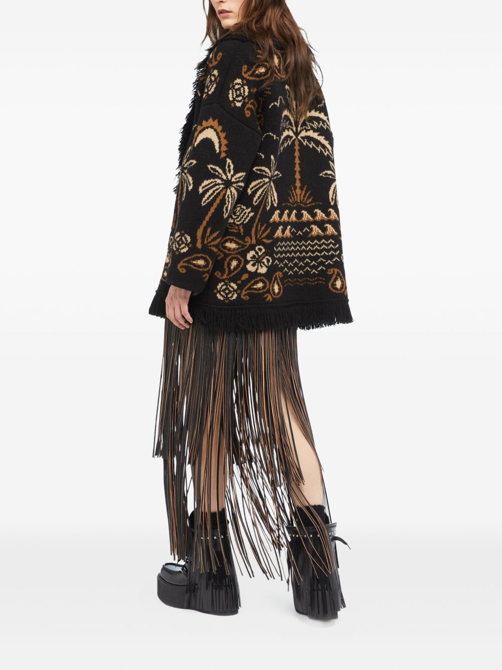 Alanui Glimpse Of Eden Wool And Cashmere Cardigan - Black