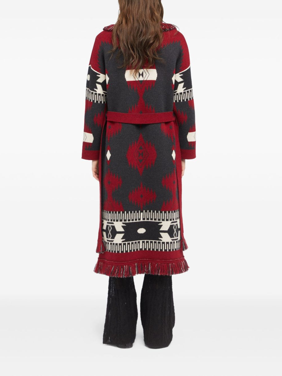 Alanui Icon Jacquard Wool Long Cardigan - Red