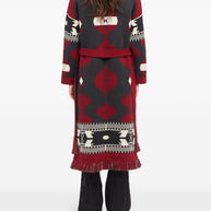 Alanui Icon Jacquard Wool Long Cardigan - Red