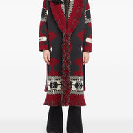 Alanui Icon Jacquard Wool Long Cardigan - Red