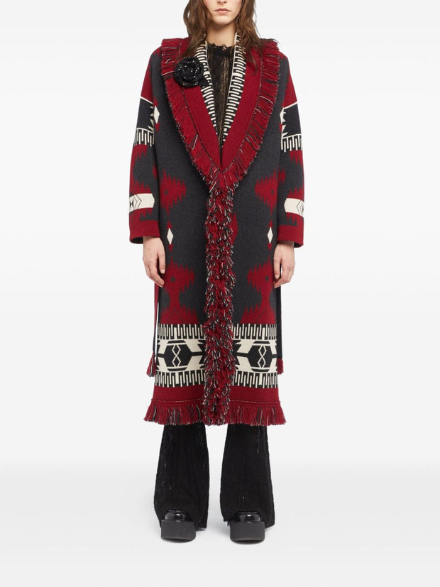 Alanui Icon Jacquard Wool Long Cardigan - Red