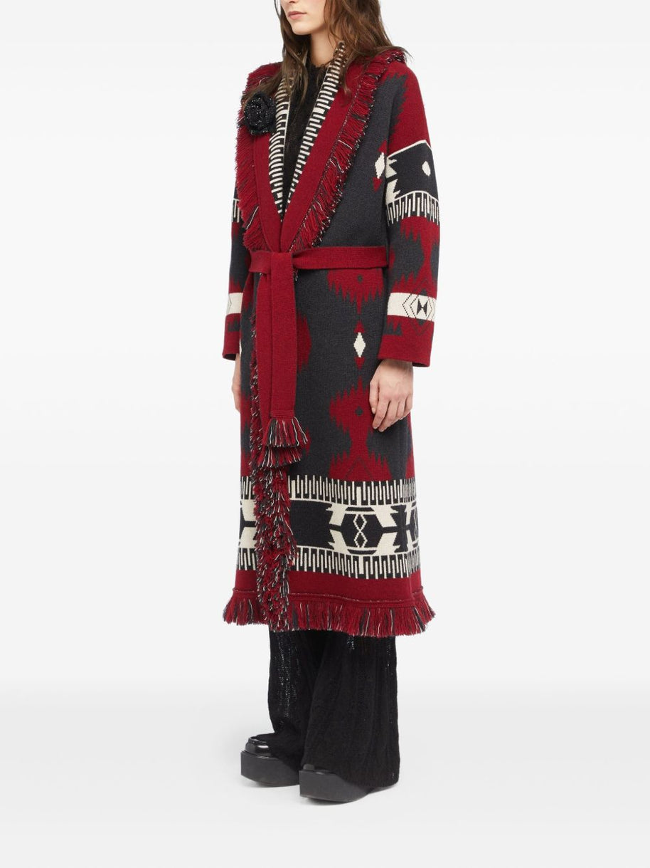 Alanui Icon Jacquard Wool Long Cardigan - Red