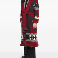 Alanui Icon Jacquard Wool Long Cardigan - Red