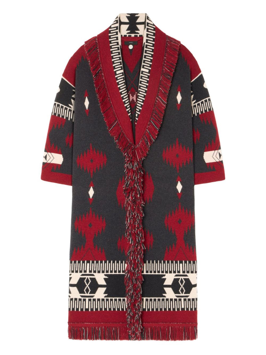 Alanui Icon Jacquard Wool Long Cardigan - Red