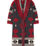 Alanui Icon Jacquard Wool Long Cardigan - Red