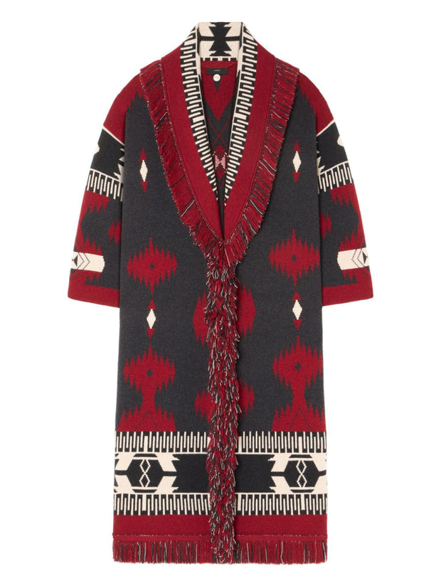 Alanui Icon Jacquard Wool Long Cardigan - Red