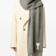 Ami Paris Ami De Coeur Wool Scarf - Light Grey
