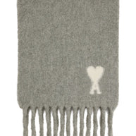 Ami Paris Ami De Coeur Wool Scarf - Light Grey