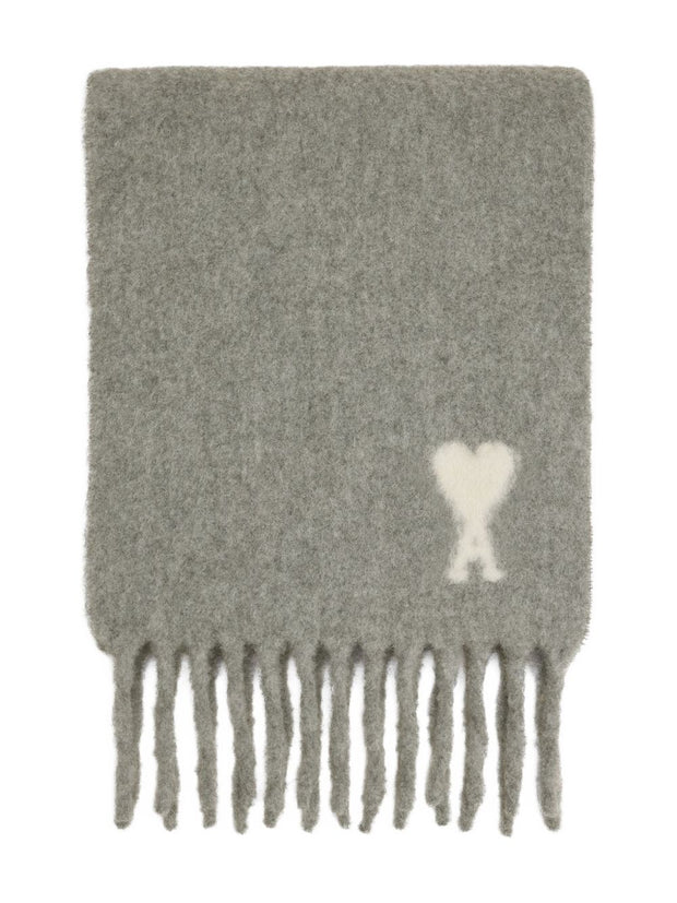 Ami Paris Ami De Coeur Wool Scarf - Light Grey