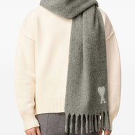 Ami Paris Ami De Coeur Wool Scarf - Light Grey