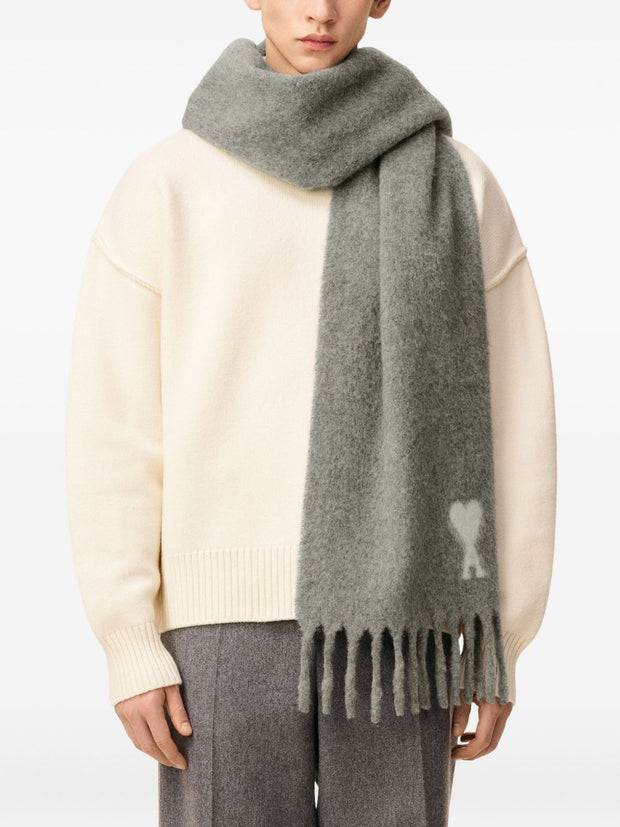 Ami Paris Ami De Coeur Wool Scarf - Light Grey