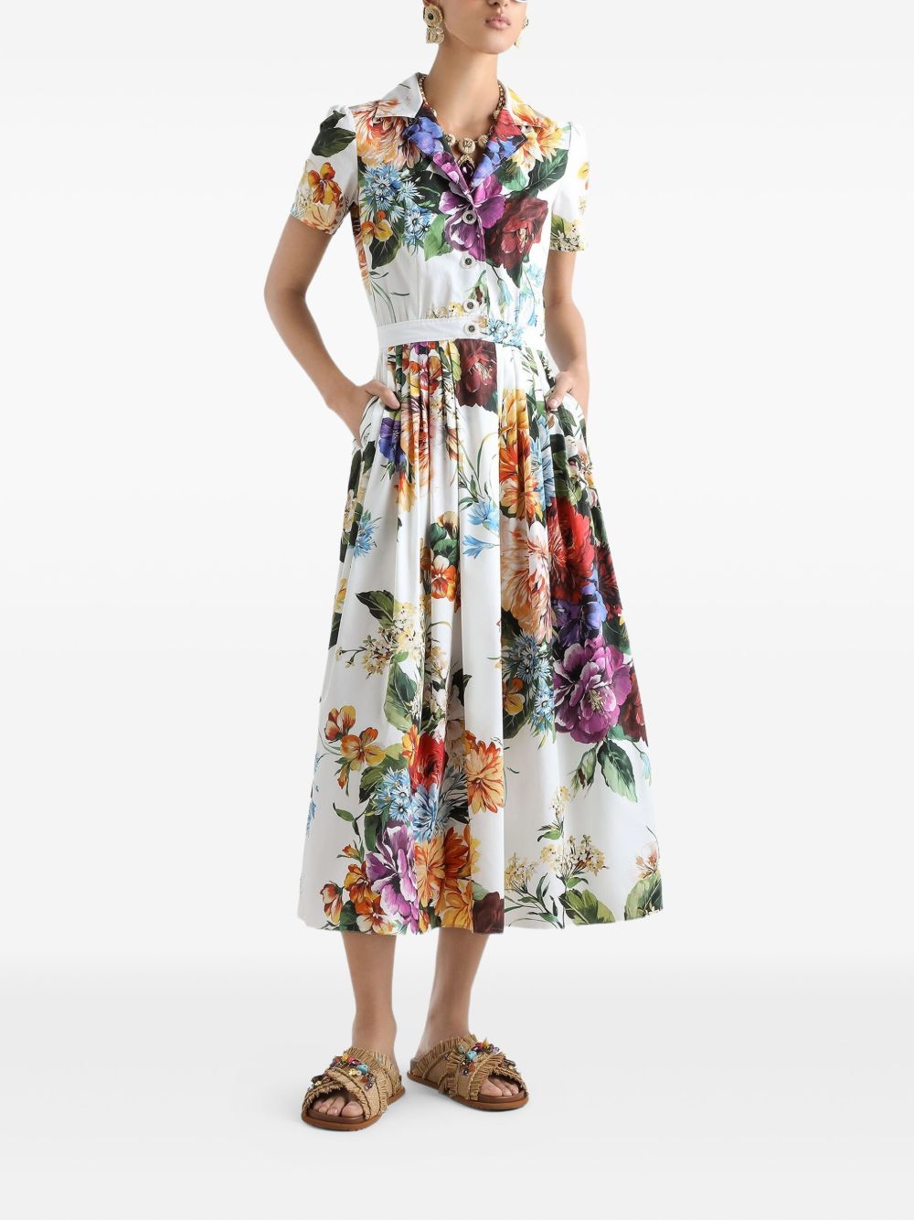 Dolce & Gabbana Floral Midi Dress White