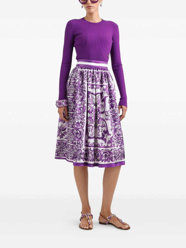 Dolce & Gabbana Gathered Twill Skirt With Maiolica Print