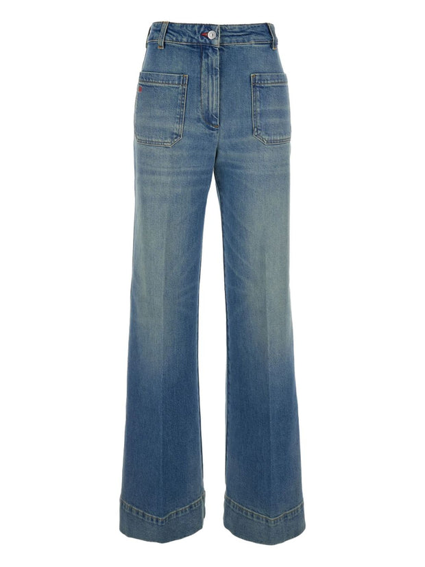 Victoria Beckham High Rise Flared Jeans - Clear Blue