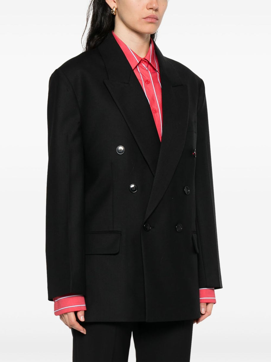Victoria Beckham Wool Blend Double Breasted Jacket - Black