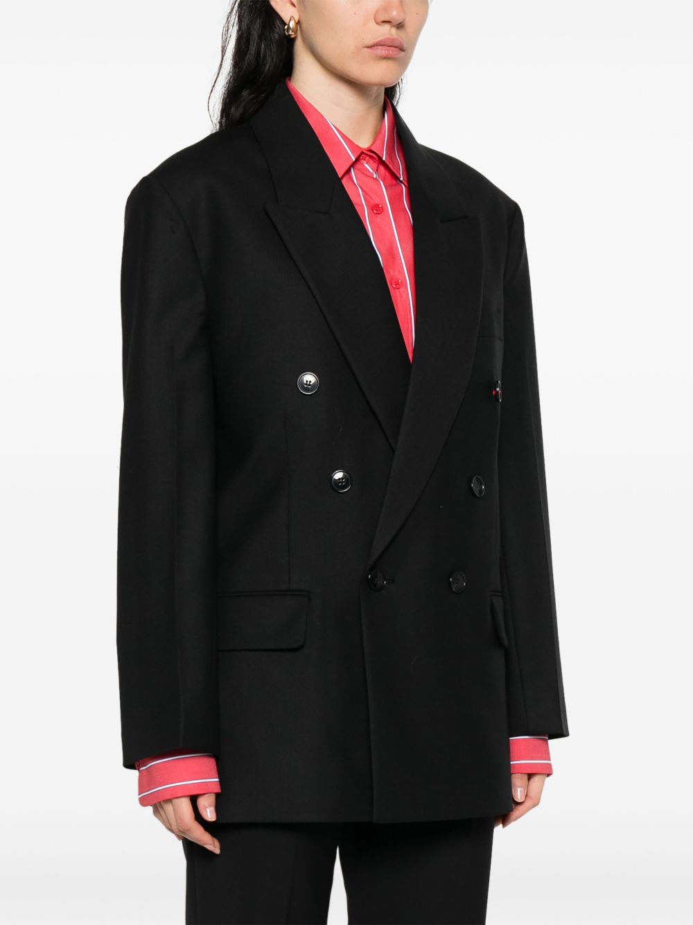 Victoria Beckham Wool Blend Double Breasted Jacket - Black
