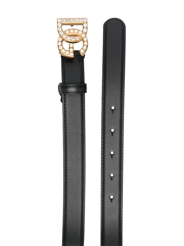 Dolce & Gabbana DG Logo Leather Belt - Black