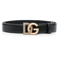 Dolce & Gabbana DG Logo Leather Belt - Black