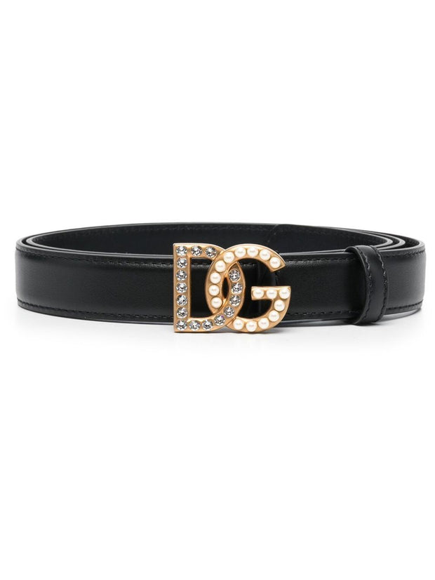 Dolce & Gabbana DG Logo Leather Belt - Black