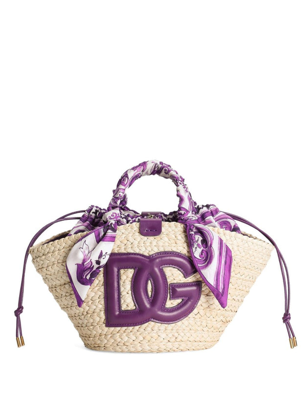Dolce & Gabbana Kendra Small Straw Tote - Purple