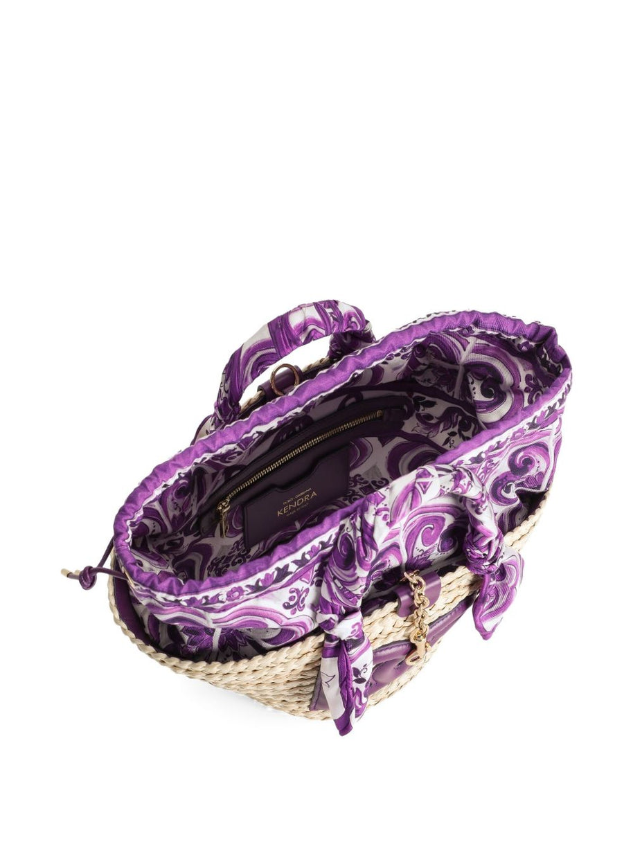 Dolce & Gabbana Kendra Small Straw Tote - Purple