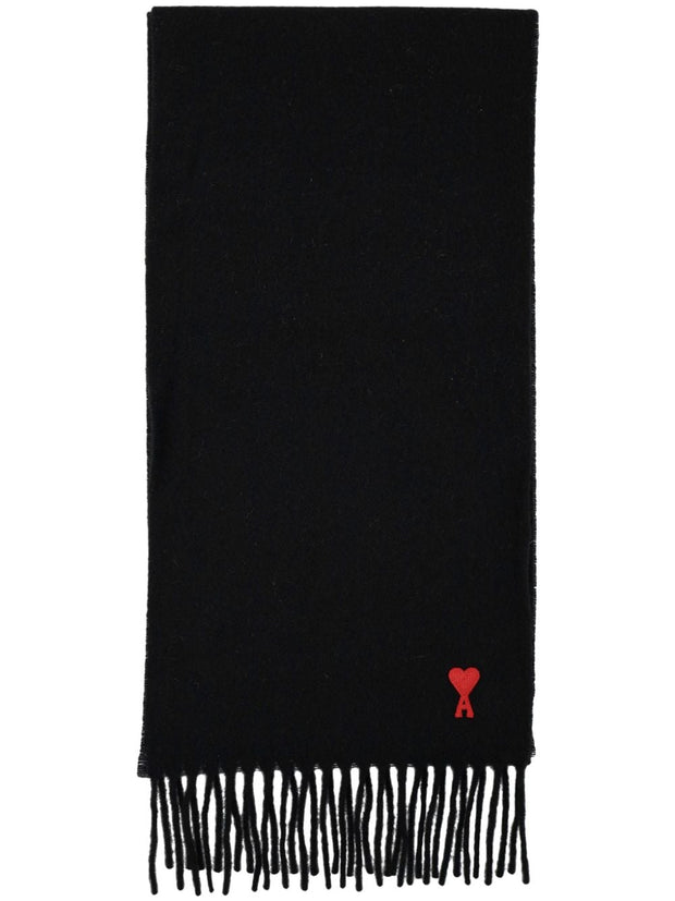 Ami Paris Ami De Coeur Wool Scarf - Black