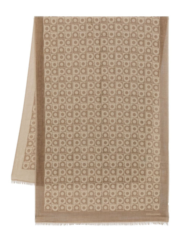 Ferragamo Printed Wool Scarf - Brown