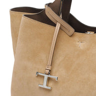 Tod's Micro Suede Leather Tote Bag - Beige