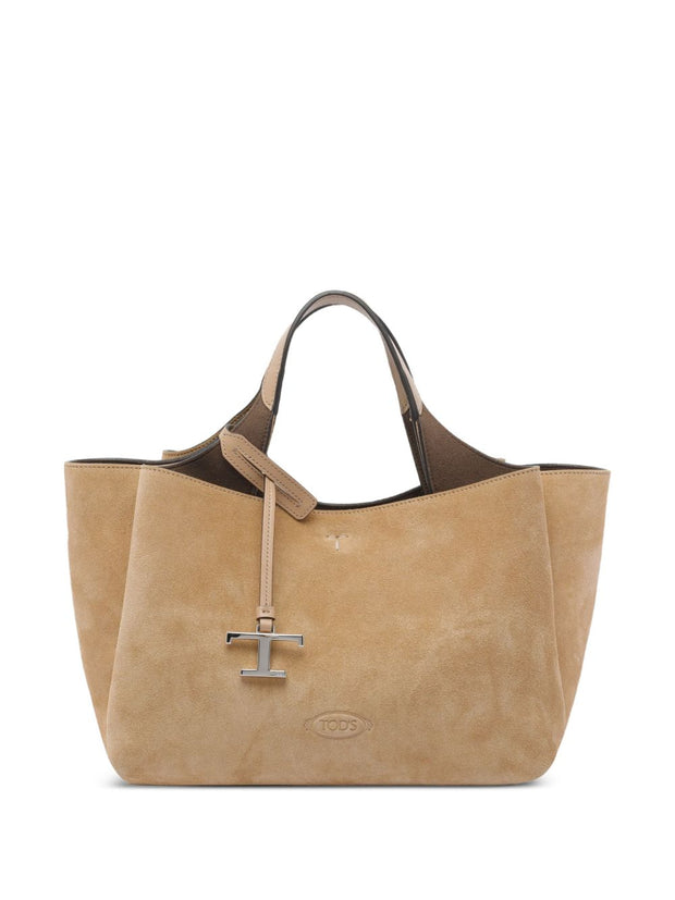 Tod's Micro Suede Leather Tote Bag - Beige