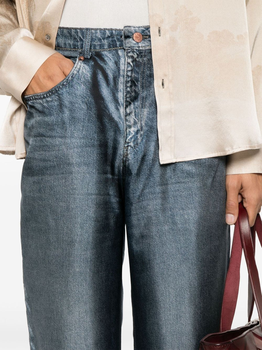 Pierre Louis Mascia Denim Print Silk Trousers
