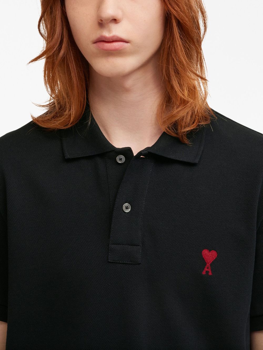 Ami Paris Ami De Coeur Cotton Polo Shirt Black