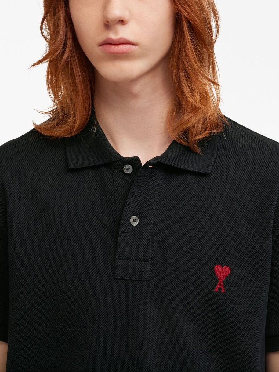 Ami Paris Ami De Coeur Cotton Polo Shirt Black