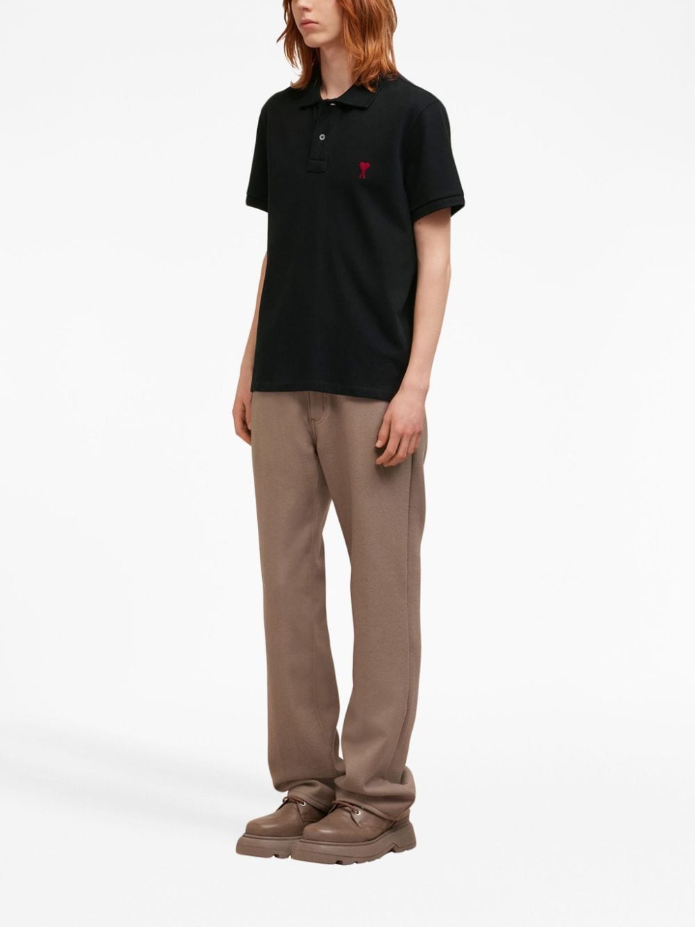 Ami Paris Ami De Coeur Cotton Polo Shirt Black
