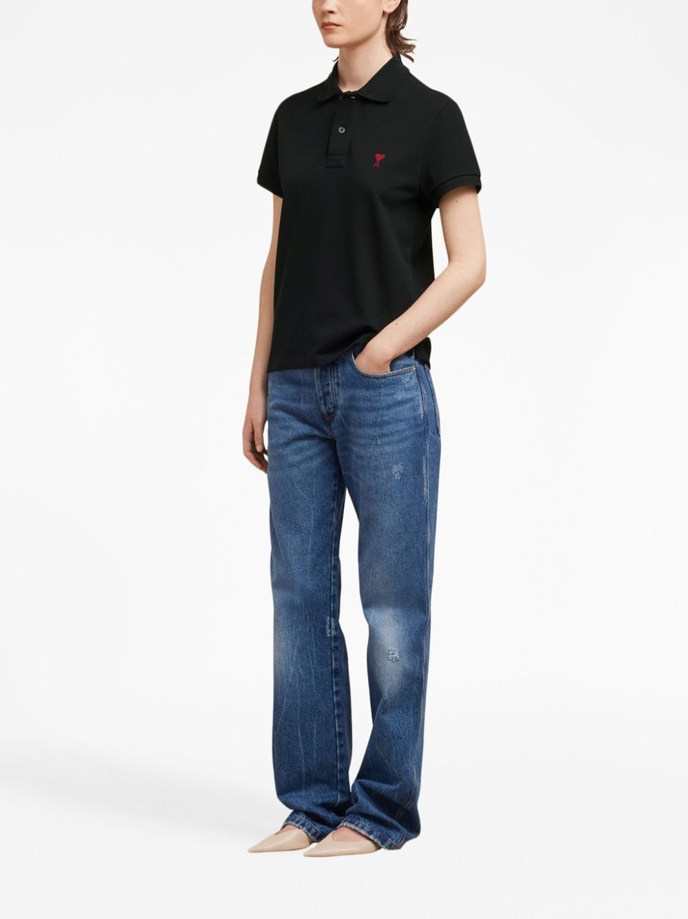 Ami Paris Ami De Coeur Cotton Polo Shirt Black