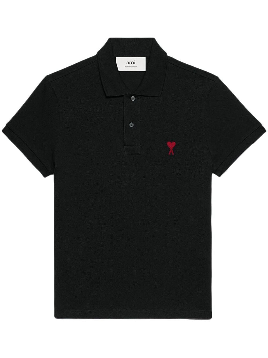 Ami Paris Ami De Coeur Cotton Polo Shirt Black
