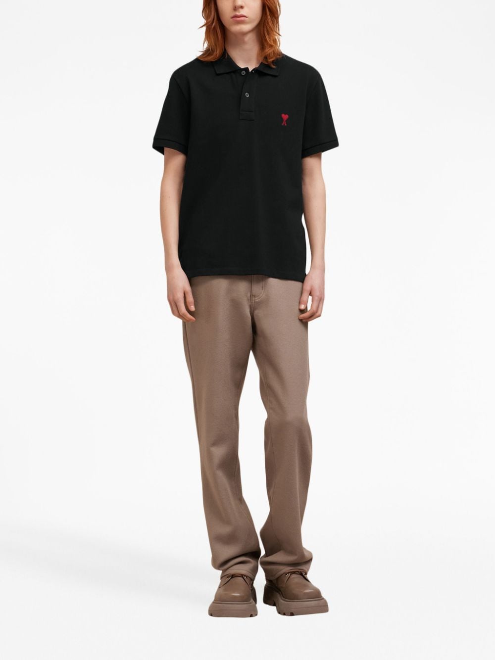 Ami Paris Ami De Coeur Cotton Polo Shirt Black